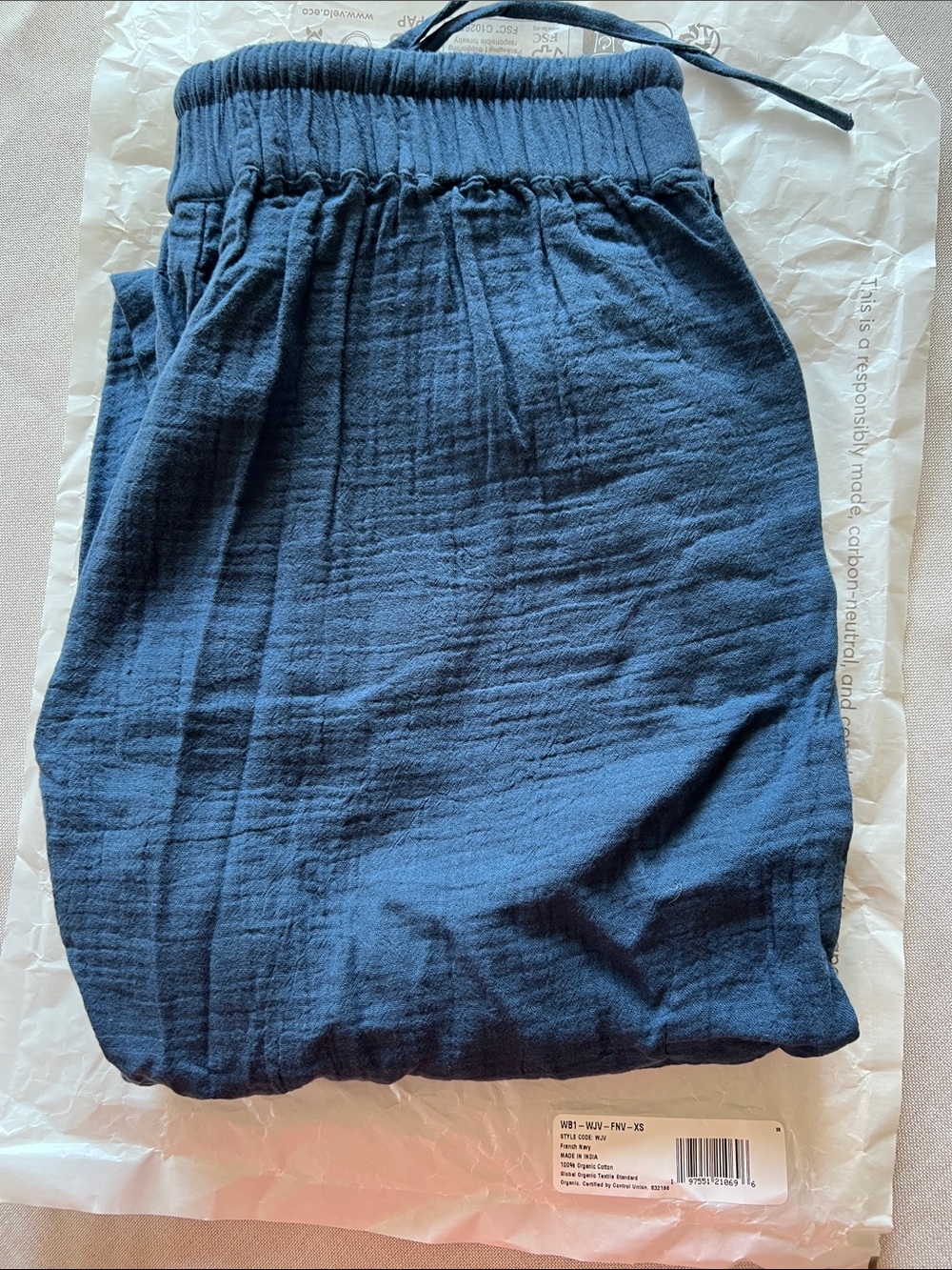 Pact Organic Coastal Double Gauze Tapered Pull-On Pant XS French Navy - Picture 7 of 9